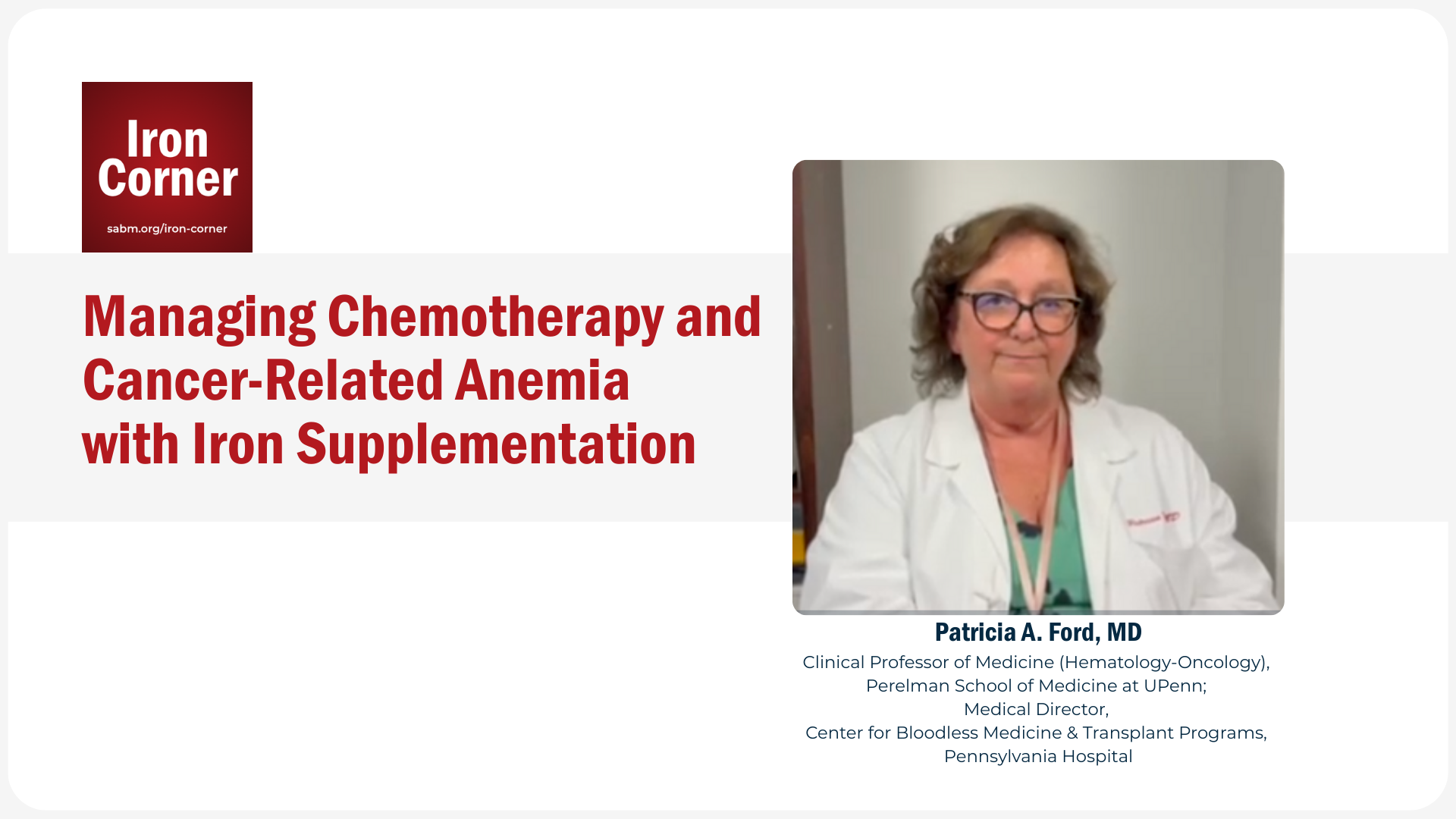 Dr. Ford Summarizes Iron Corner Cancer-Related Anemai section