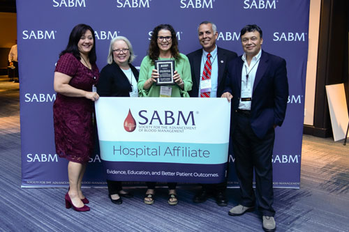 Representatives from SABM awarding a hospital affiliate certification to representatives from St. Mary's - Palm Beach